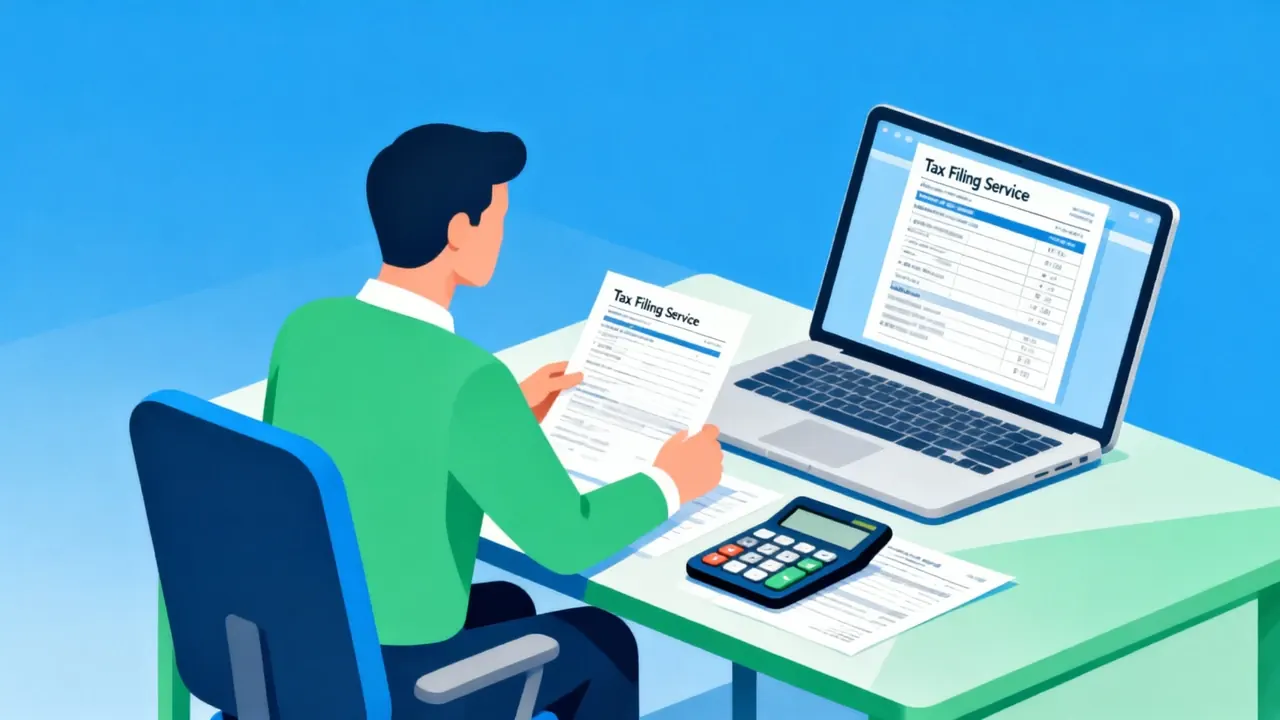 Ilustração de pessoa preenchendo a declaração de Imposto de Renda no computador