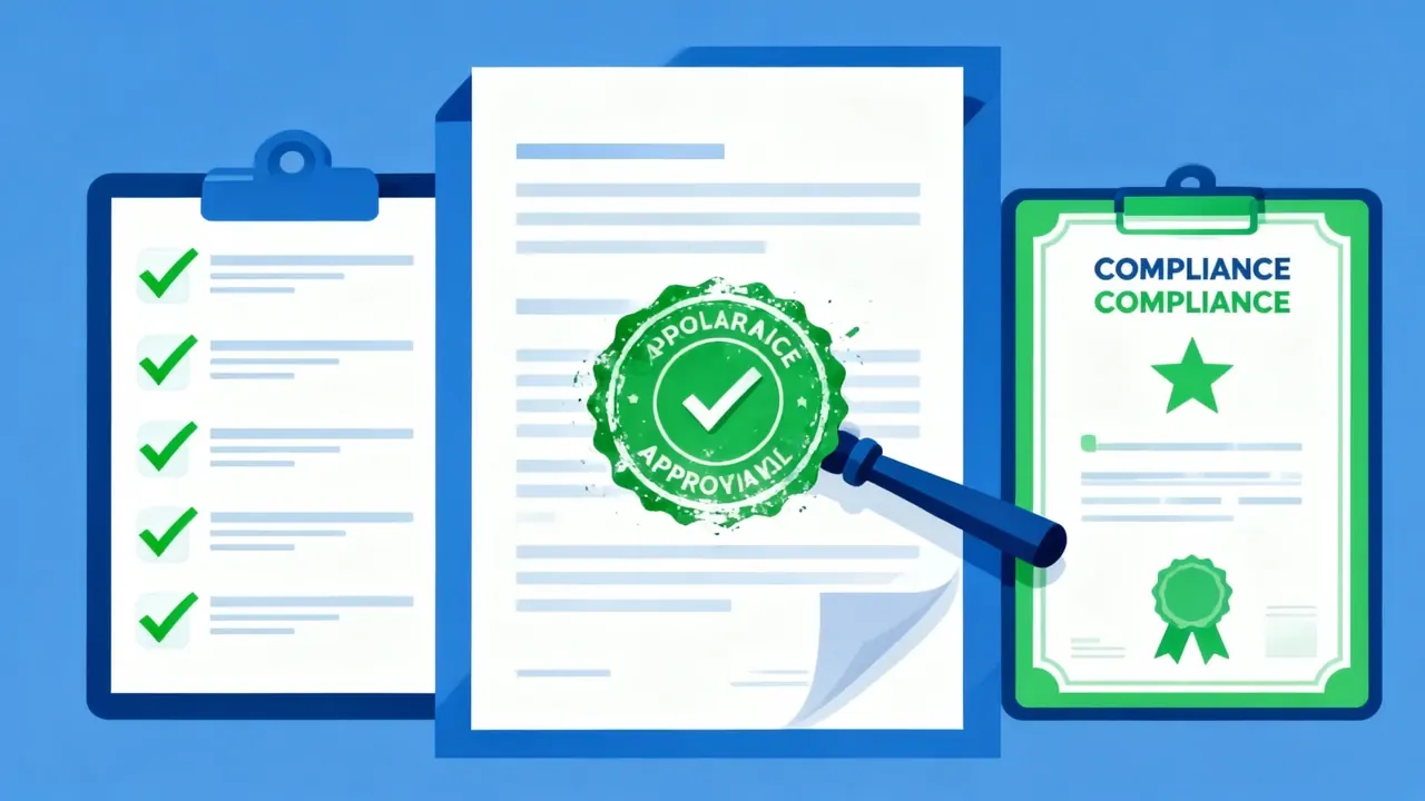 Ilustração de documentos aprovados e checklist de conformidade, simbolizando a regularização de empresas
